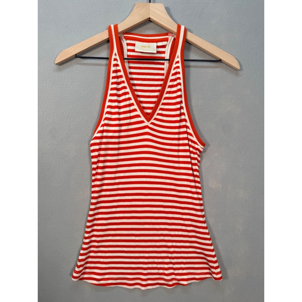 Maeve Anthropologie Womens Red White Striped V-Neck‎ Racerback Tank Top XS